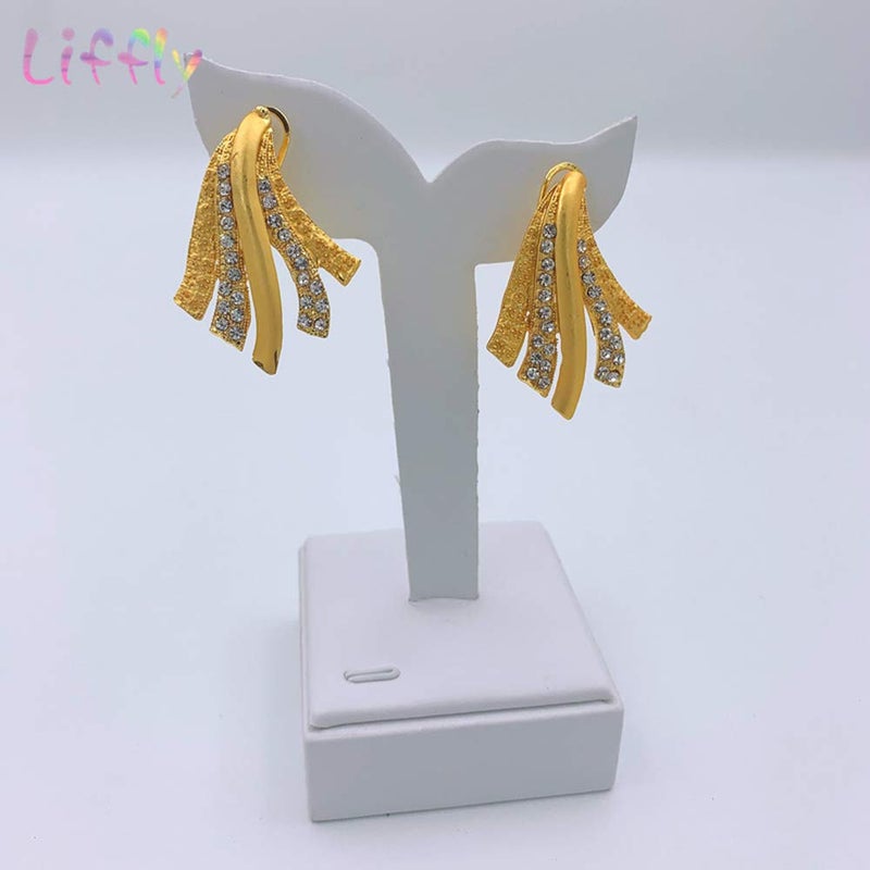 LIFFLY Pakistani Jewelry for Women Fashion Golden Costume Jewelry for Women Necklaces Gold Earrings Bracelet Ring for Brides Bridesmaid Mother on Wedding - Image 4